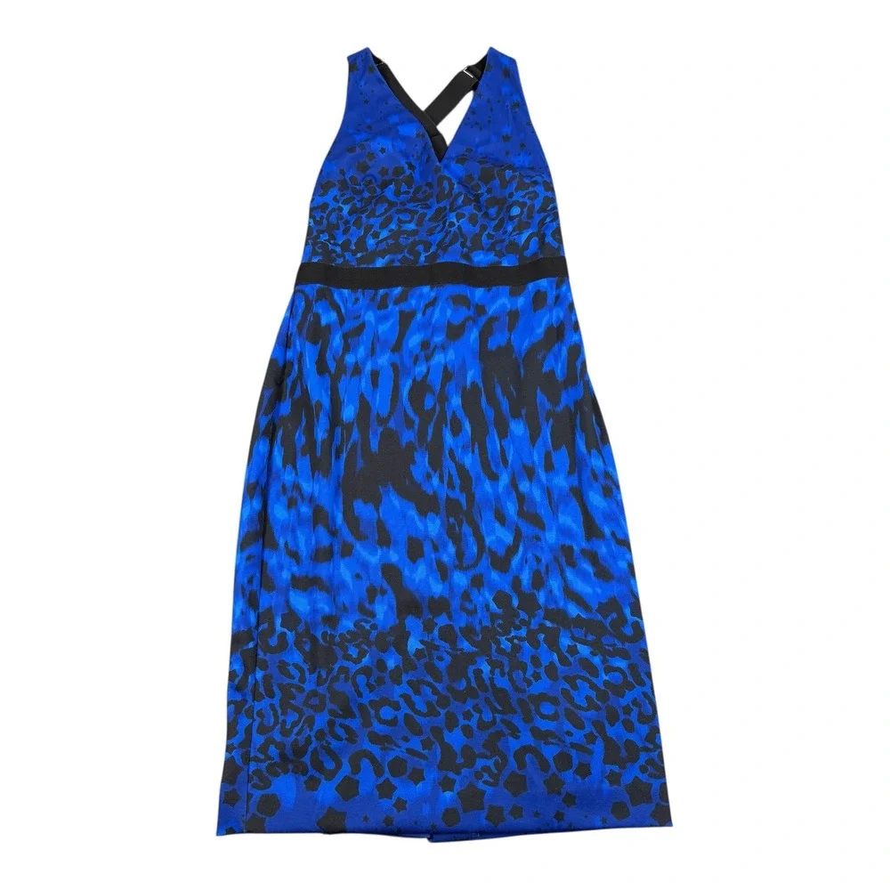 Ted Baker London Maxi Dress Size 1 Blue Black Animal Print Cross Back Sleeveless